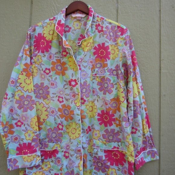 Victoria's Secret Pajama top womens L Floral Flower Pockets Cotton Soft Comfy - Picture 2 of 14